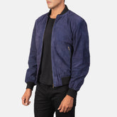 Vegel Blue Suede Bomber Jacket